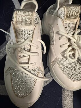 Chunky White Platform Sneakers with Sparkle Upper